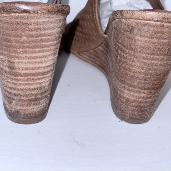Lucky Brand Rozina Wedge Heel Open Toe Booties Brown Leather Sling Back Size 9.5 - Picture 10 of 10